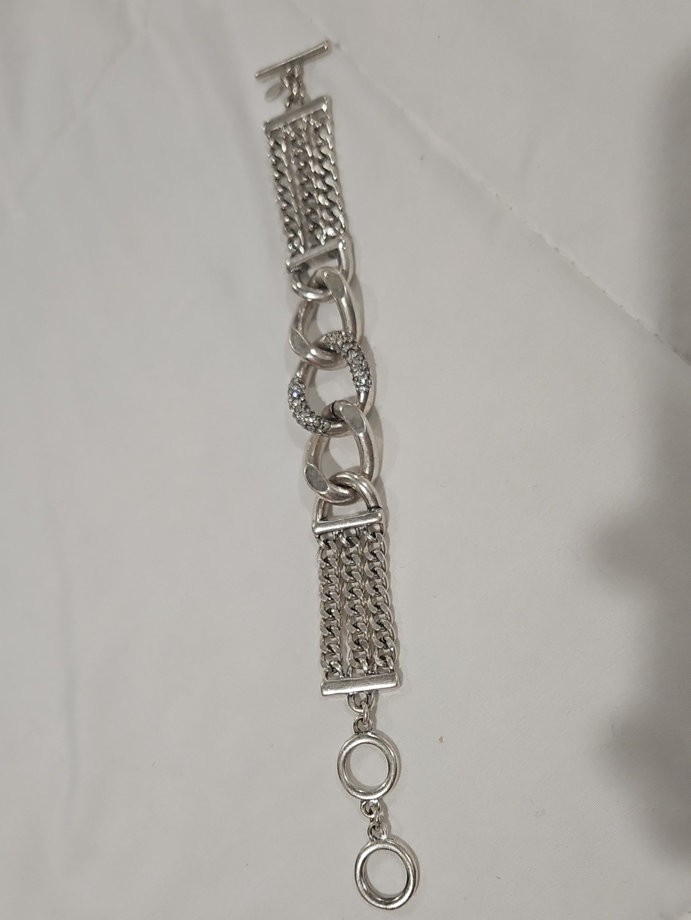 Premier Designs Silver Multi-Chain Link Bracelet with Pave Circle